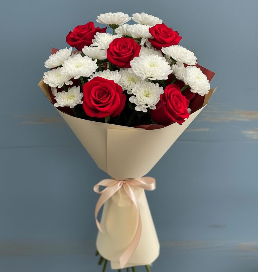 Букет цветов из: Розы и Хризантемы в Семеновское