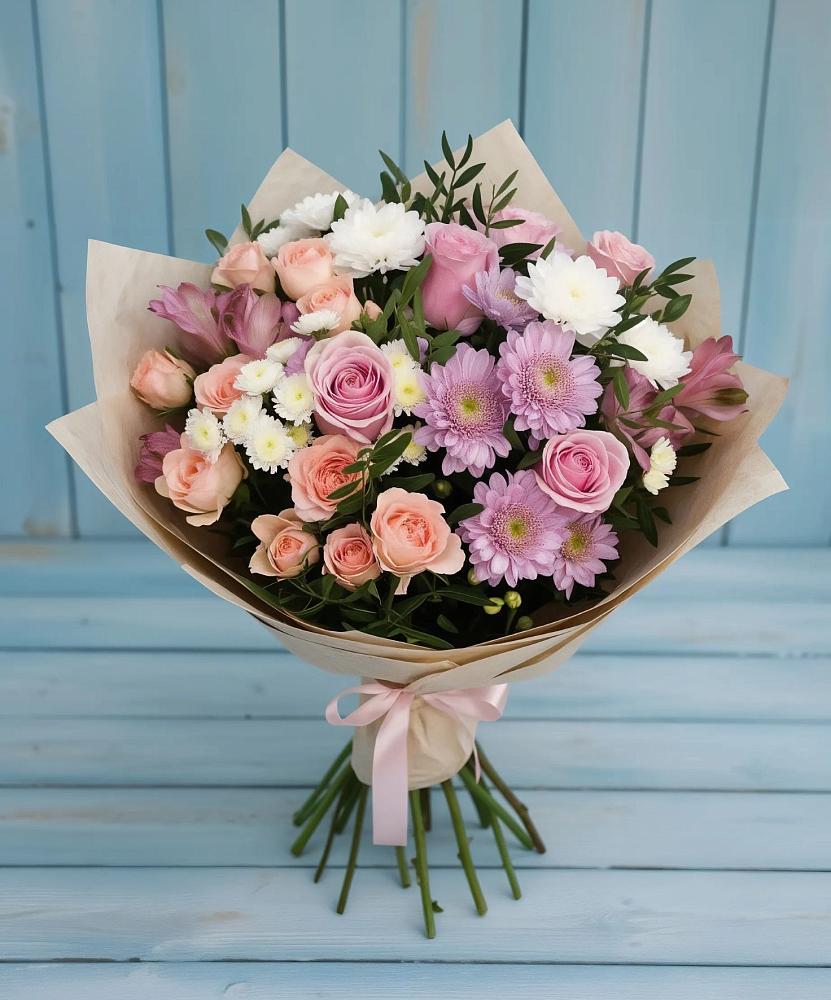 Букет цветов из: Хризантемы, Розы и Альстромерии в Семеновское