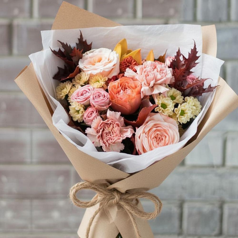 Букет цветов из: Гвоздики, Хризантемы и Розы в Семеновское