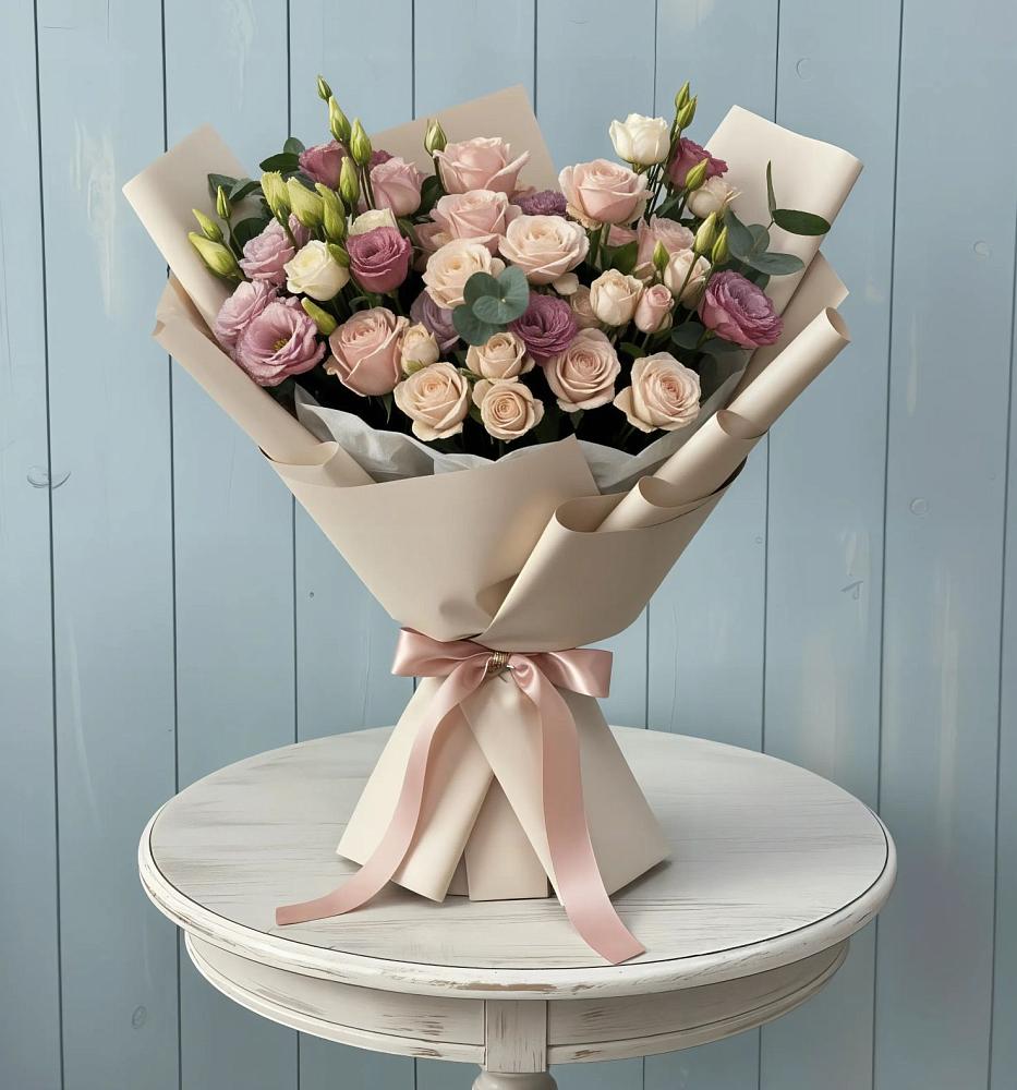 Букет цветов из: Розы и Лизиантусы в Семеновское