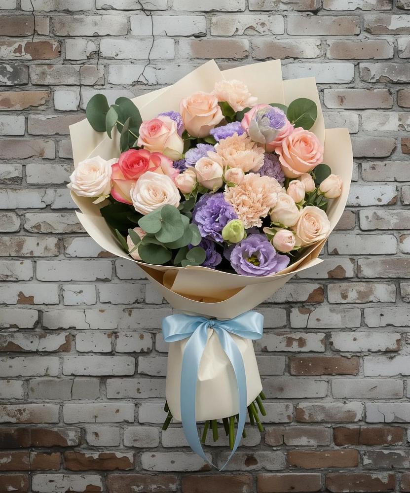 Букет цветов из: Розы, Лизиантусы и Гвоздики в Семеновское