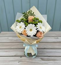 Букет цветов из:  Герберы, Розы и Хризантемы в Семеновское