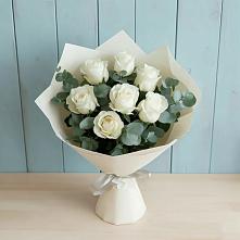 Букет Белые розы в Эвкалипте #REPLACE_PRED# Семеновское